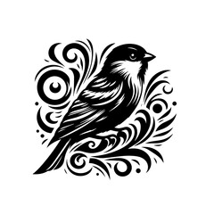 Fototapeta premium Vector art of bird on branch isolated on white background in vintage decorative style