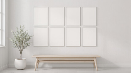 Fototapeta premium Image mockup of a white photo frame in a minimalist themed room