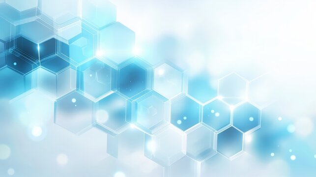 Abstract Medical Background With Glowing Hexagonal Molecules and Soft Futuristic Blue Gradient