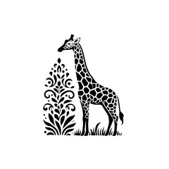 Obraz premium Vector art of elegant giraffe with floral ornament isolated on white background