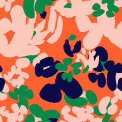 Floral colorful seamless pattern with abstract different flowers. Vector background, design, print, wrapping paper, textile