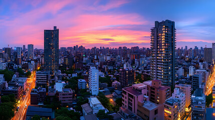 Obraz premium Cityscape Twilight Panorama Illustration