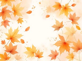 Watercolor illustration of orange and yellow maple leaves with artistic splatter effects, ideal for autumn banners, seasonal design, and festive fall marketing