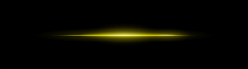 Narrow beam. Thin glowing horizontal stripe with smooth fade on black background. Suitable for digital design, laser, and motion visuals.