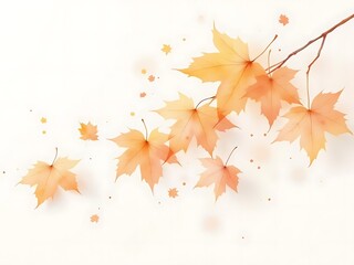 Artistic autumn backdrop with watercolor maple leaves in warm orange and yellow tones, accented by paint splashes, perfect for seasonal graphics and fall-themed promotions