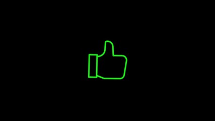 neon green thumbs down icon animation glowing on black background, minimal dislike button symbol for negative feedback, rejection, unlike, customer review interface or social media explainer video