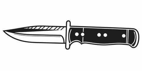 Illustration of a fixed blade knife with a black handle and a shiny blade on a white background