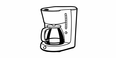 Obraz premium Illustration of a coffee maker with a glass carafe and water level indicator in black and white outline
