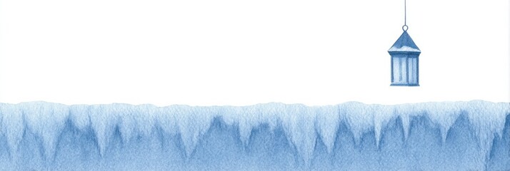 Frosty cobalt lantern suspended above ethereal icicles evokes Yule and Snegurochka mythology amidst a wintery watercolor canvas