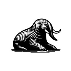 Vector art of an elephant lying down isolated on white background in vintage style