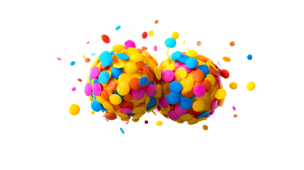 Colorful confetti balls bursting with joy in a festive atmosphere