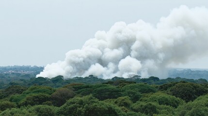 Smoke billows like whispered secrets over lush rainforest, hinting at ghost stories, Arbor Day, and emerald whispers