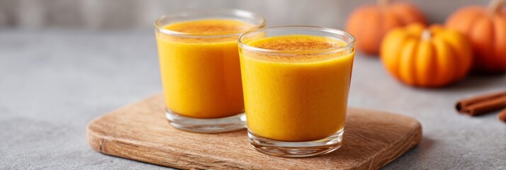 Golden pumpkin smoothies embrace autumnal coziness with cinnamon whispers, ideal for Samhain celebrations and cozy harvest gatherings