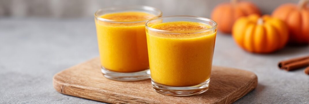 Golden pumpkin smoothies embrace autumnal coziness with cinnamon whispers, ideal for Samhain celebrations and cozy harvest gatherings