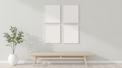 Image mockup of a white photo frame in a minimalist themed room