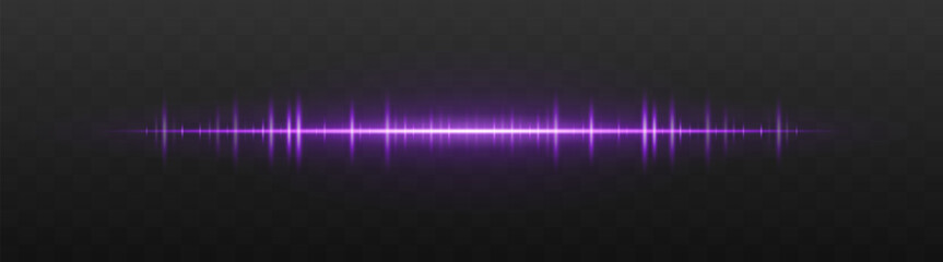 Audio bar. Glowing frequency wave with high intensity peaks and reflection. Suited for UI, music interface, sound visualization, digital signal.