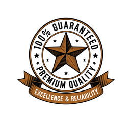 Premium Quality and 100% Guaranteed Vector Badge with Star, Ribbon, and Rustic Style.