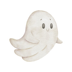 Cute watercolor flying ghost
