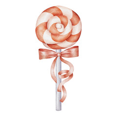 Watercolor spiral lollipop with bow