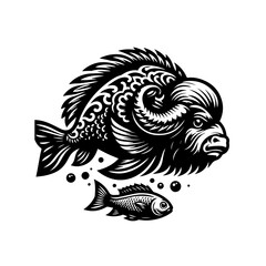 Fototapeta premium Vector art of fantasy fish monster illustration isolated on white background, a mythical creature