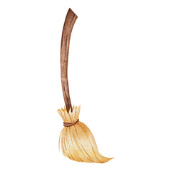 Cartoon watercolor witch broom