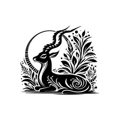 Vector art of elegant antelope illustration isolated on white background in vintage style