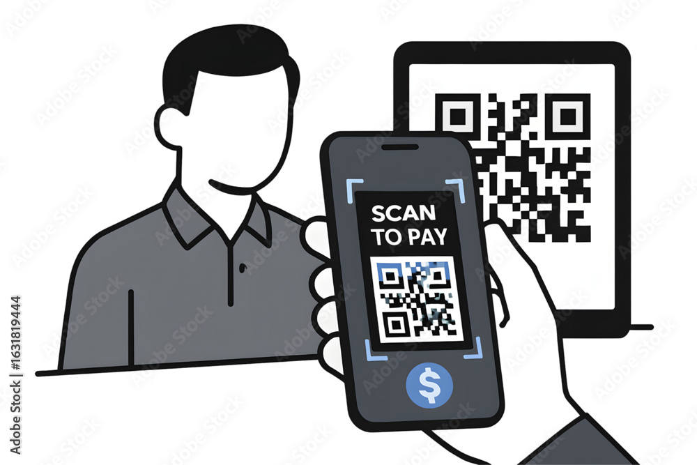 Poster effortlessly scan to pay and embrace modern contactless transactions for seamless commerce and digit