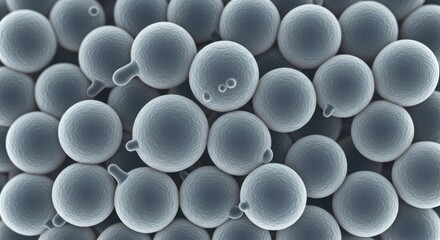 Close up of spherical cells under a microscope showing detailed surface texture and arrangement for scientific research