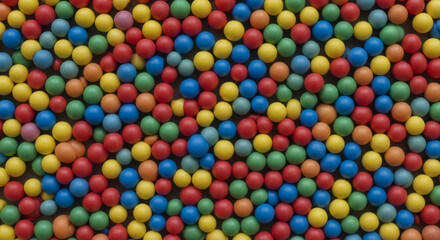 A vibrant, full-frame abstract background of numerous small, colorful plastic balls tightly packed together, creating a playful texture.