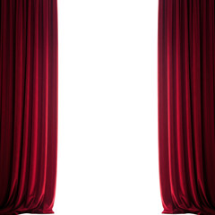 Red velvet stage curtains isolated on transparent background