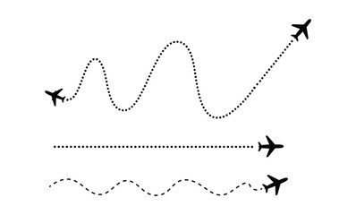 Set of Airplane Dotted Line Paths, Flight Route Vector Illustration, and Travel Symbols.