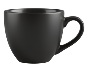 Black Glossy Coffee Mug on Transparent Background, 3D Realism Design Element