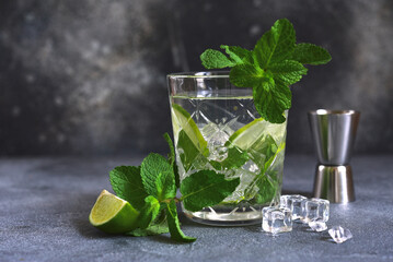Mojito - cold summer lemonade with lime and mint .
