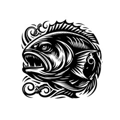 Vector art of detailed black and white illustration of a fish isolated on white background