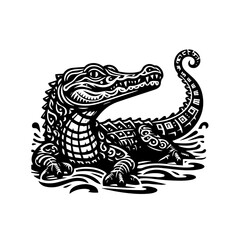 Illustration of an alligator isolated on white background in vintage style