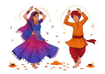 Fototapeta premium Couple Celebrating Cultural Dance in Colorful Attire with Festive Elements