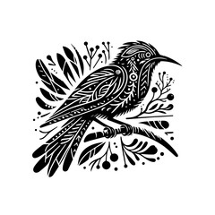 Obraz premium Vector art of bird with floral ornament isolated on white background, a beautiful animal