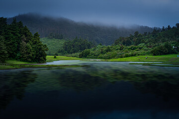 lake in the mountains. a rainy season view from Ooty, Tamil Nadu, India 