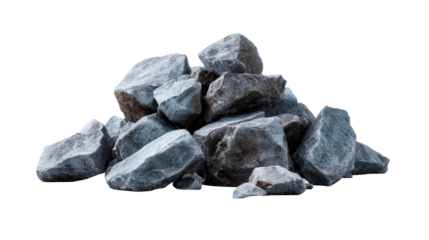 Large pile of gray rocks on transparent background