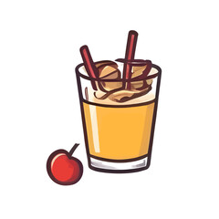 Refreshing cocktail with cherry and straw isolated on white background