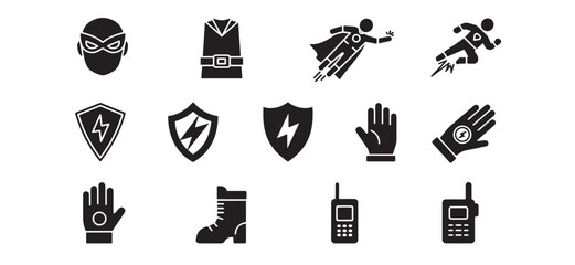 Fototapeta premium Collection of vector silhouettes of superhero elements for comic book style designs