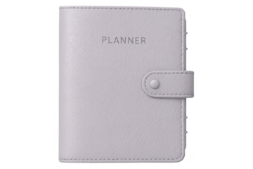 Lavender leather planner featuring snap closure, lying flat against transparent background, highlighting elegant organizational accessory with clean minimalist design
