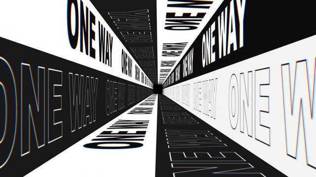 Kiinetic text "One Way" for directional signage, travel vlogs, or sci-fi interface loop background