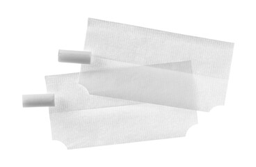 rolling paper flying and tobacco slim filters, isolated on white background, clipping path