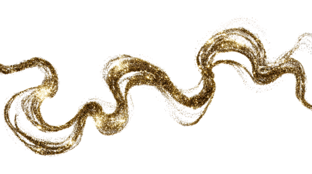 Gold glitter swirl design with seamless transparent background
