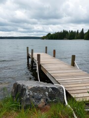 Obraz premium Scenic dock view over calm lake nature landscape photography tranquil outdoor environment peaceful atmosphere