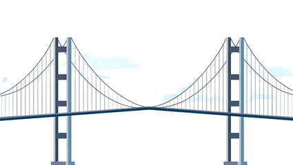 Obraz premium Illustration of a symmetrical suspension bridge with cables and towers, isolated on transparent background, ideal for architectural and engineering designs, travel and urban themes