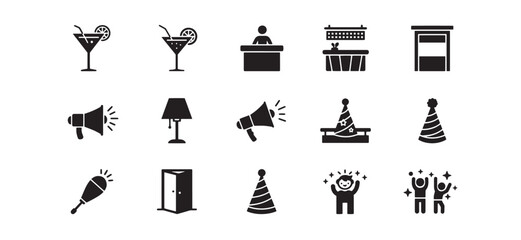 Vector illustration collection of black and white party and celebration icons