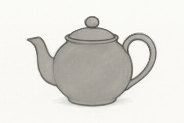 Obraz premium Teapot with Curved Handle – Sketched Silhouette and Muted Ceramic Gray Fill on White