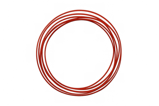 Red cable forming a circle on a transparent background, ideal for communication and technology concepts